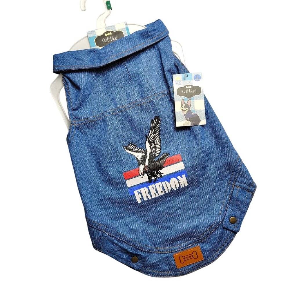 Woof Pet Products Dog Size Large 19 to 22 inches Denim Freedom Eagle Pet Vest